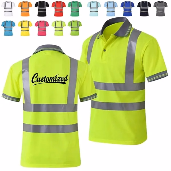 Custom Reflective Safety Polo Quick Dry T-Shirt — High Visibility Workwear