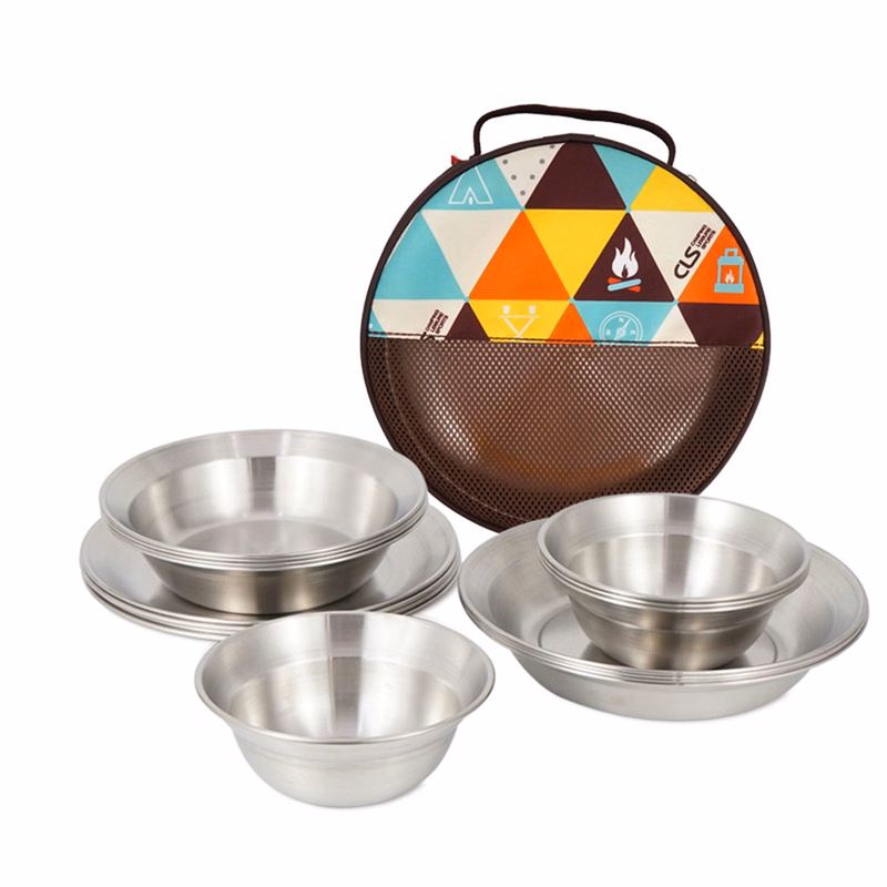 Outdoor Stainless Steel Dinner Plate Bowl 16Pcs Tableware