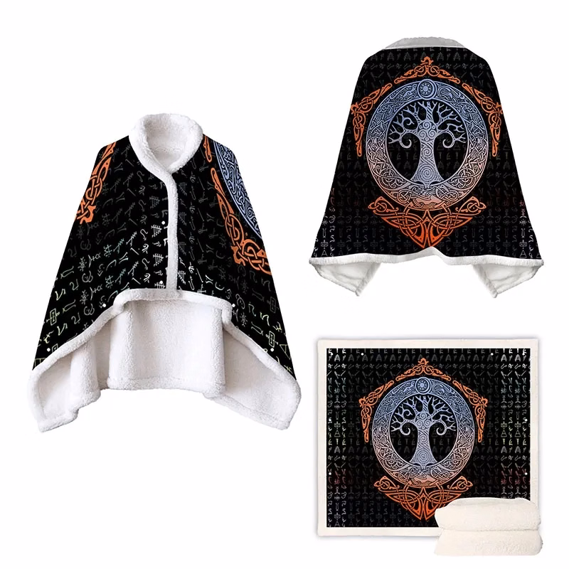 Fleece Wearable Blanket Poncho Throw With Buttons