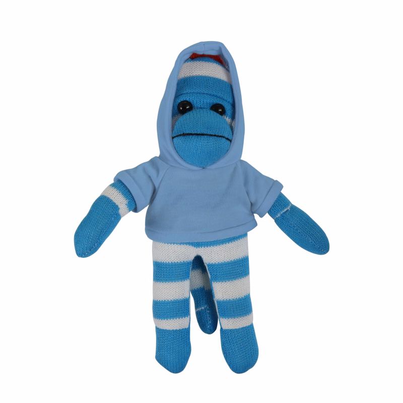 soft plush Blue Sock Monkey with hoodie