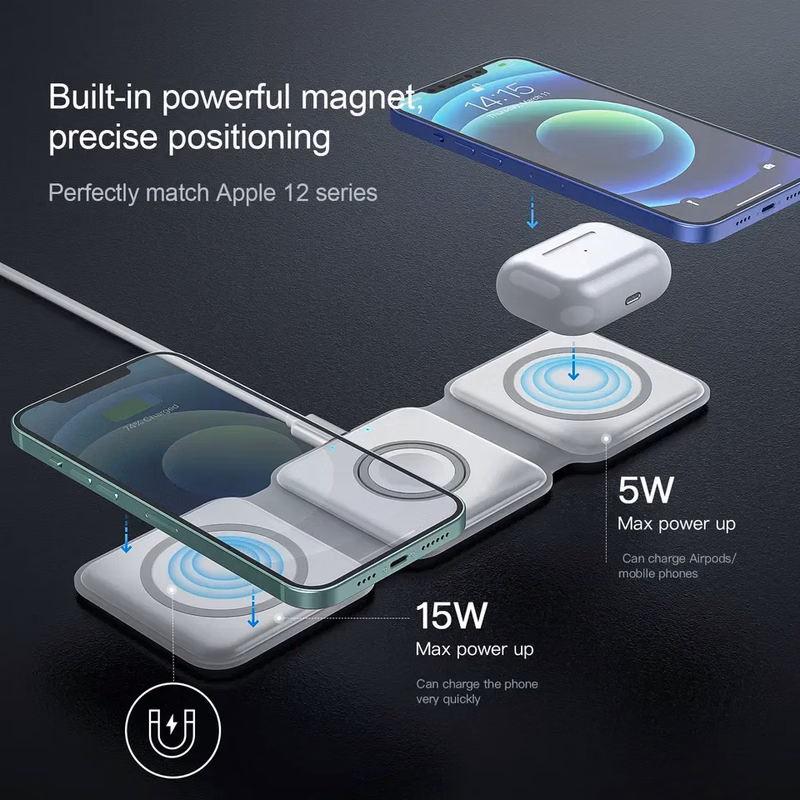 3 in 1 Foldable  Magnetic Fast Wireless Charging Pad
