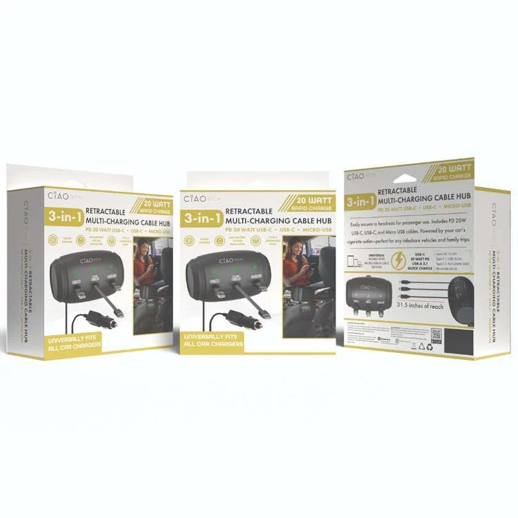 3 In 1 Car Charger - Multi Retractable 1