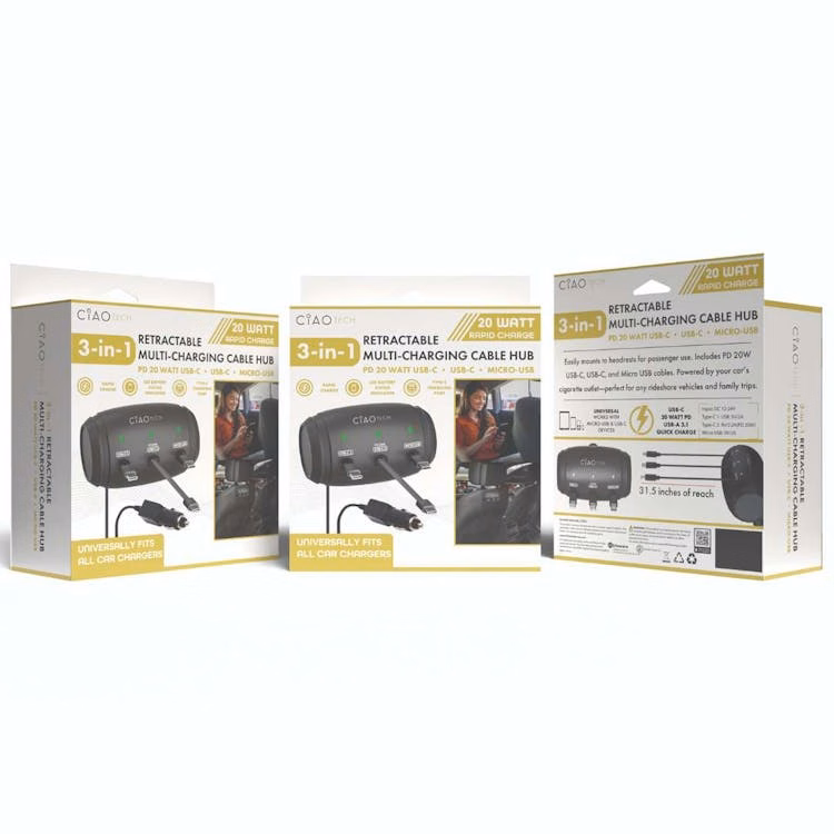 3 In 1 Car Charger - Multi Retractable