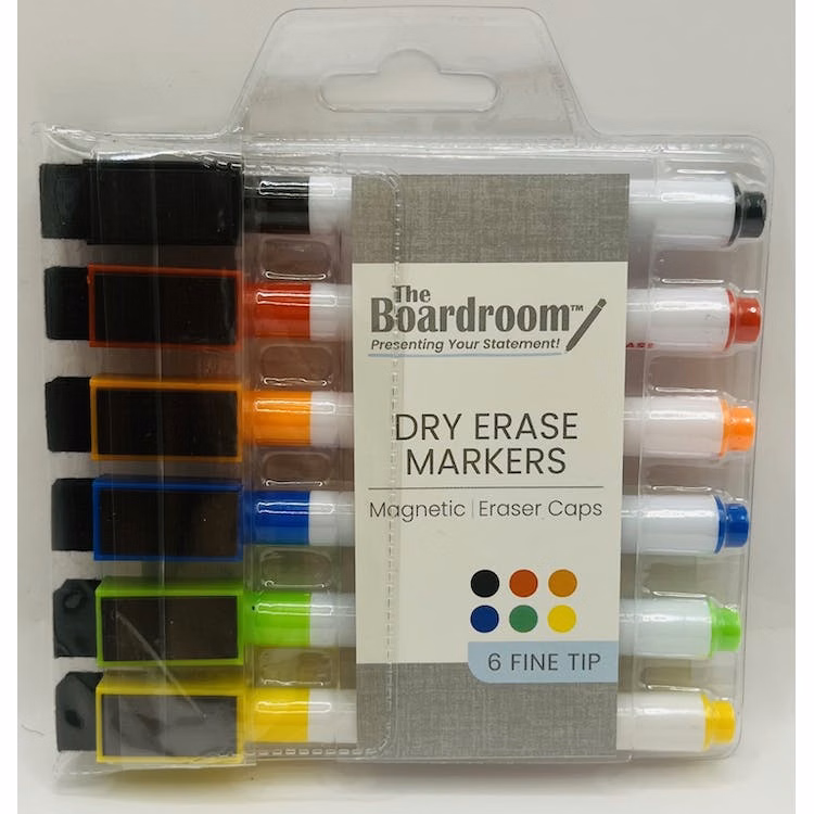 Dry Erase Markers - Magnetic Eraser Caps 6 Colors