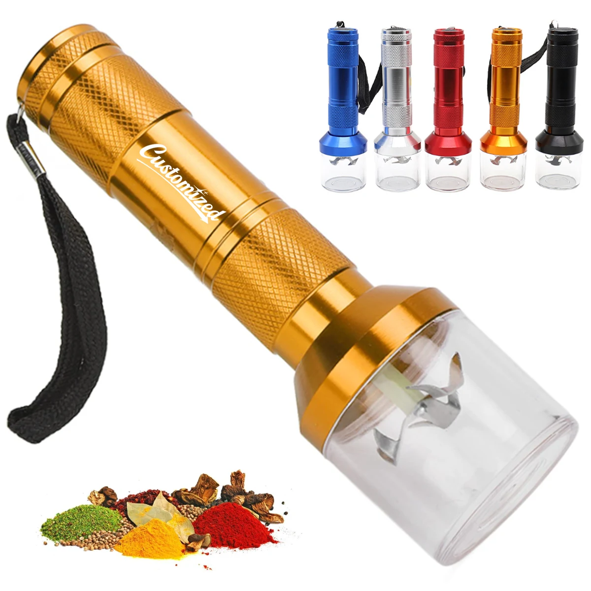 LED Flashlight Grinder Combo with Metal Body and Jar Base 1
