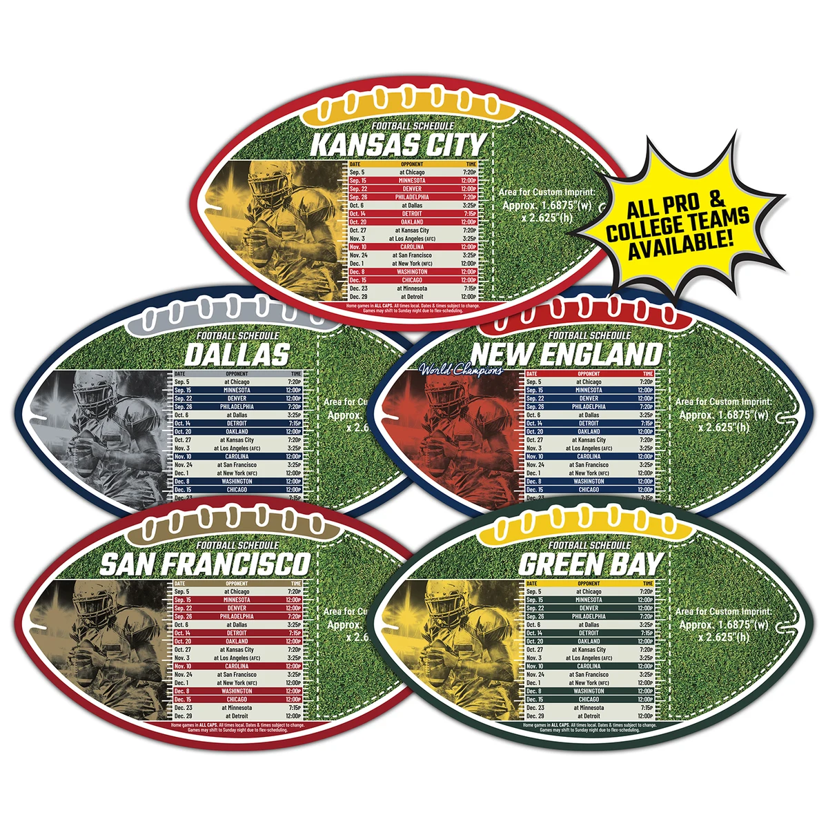 Magnet Sport Schedules - Football Shape (7x4) - 20 mil. 1