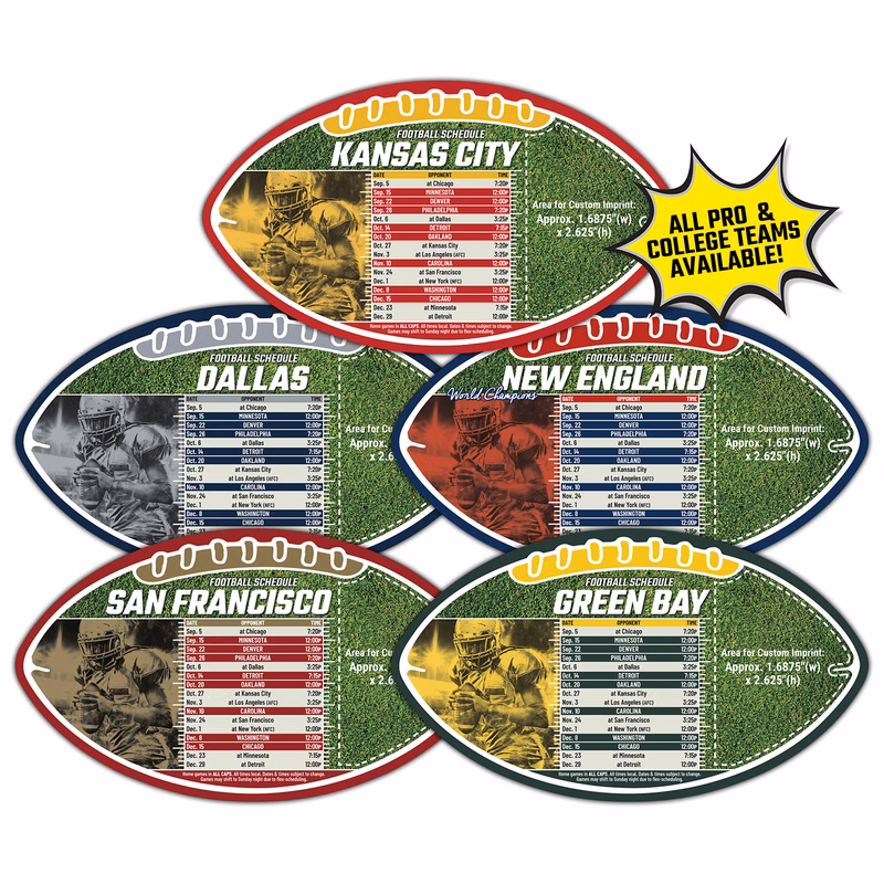 Magnet Sport Schedules - Football Shape (7x4) - 20 mil.