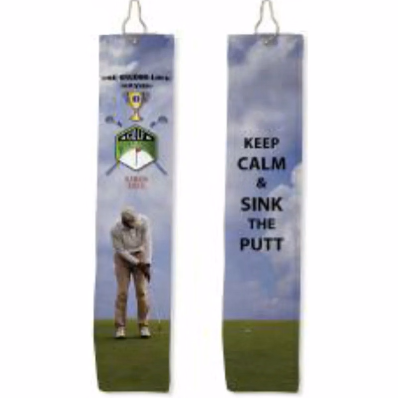Sublimated Tri-fold Velour Golf Towel with Hook and Grommet
