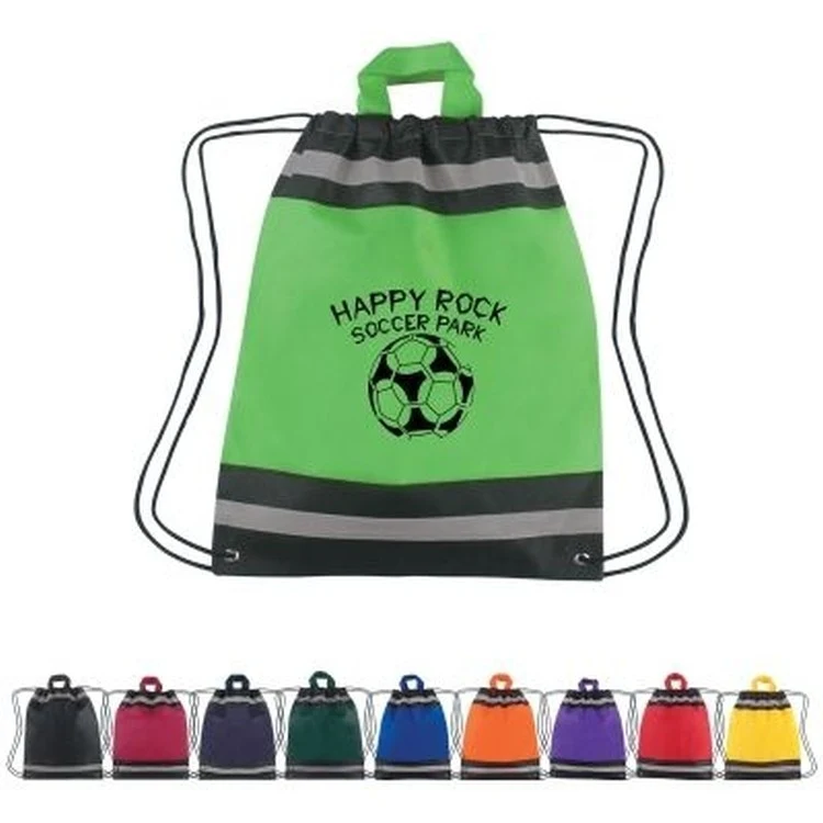 210D Nylon Drawstring Backpack w/ Horizontal Reflective Stripes (14"x17") 1