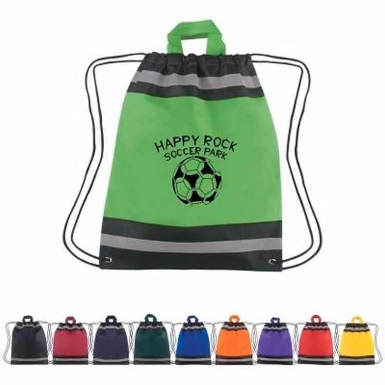 210D Nylon Drawstring Backpack w/ Horizontal Reflective Stripes (14"x17")