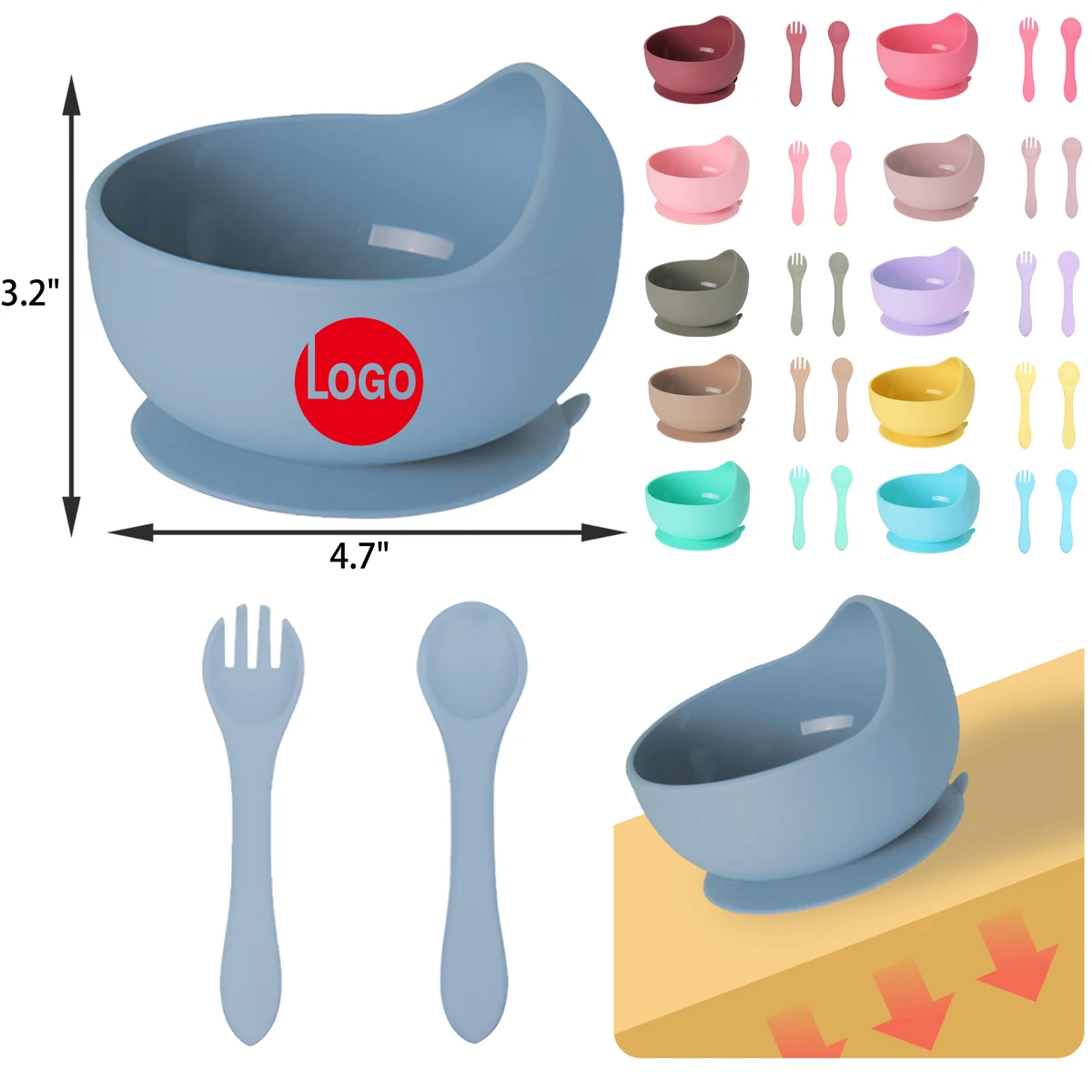 Colorful Toddler Suction Cup Silicone Bowl Set 1