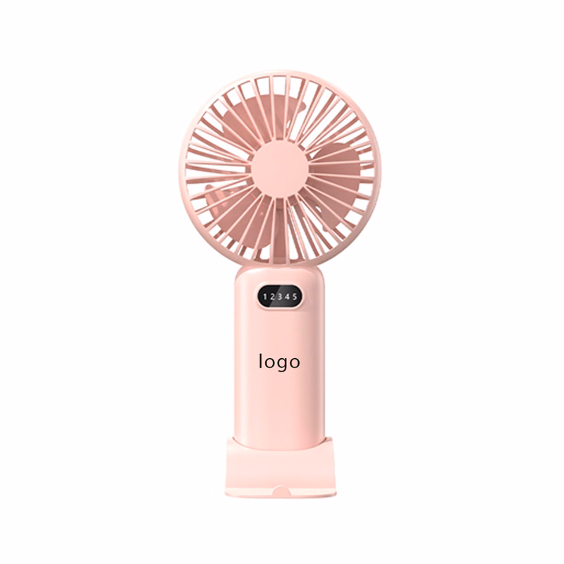 A handheld small fan with 5 wind speeds that can be used as a stand on a desktop