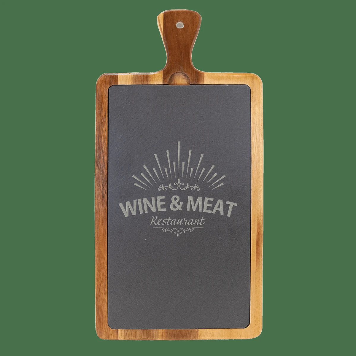 16" x 7 3/4" Charcoal Gray/Brown Acacia Wood/Slate Cutting Board 1