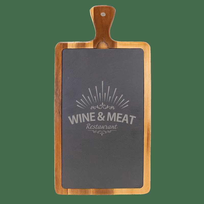 16" x 7 3/4" Charcoal Gray/Brown Acacia Wood/Slate Cutting Board