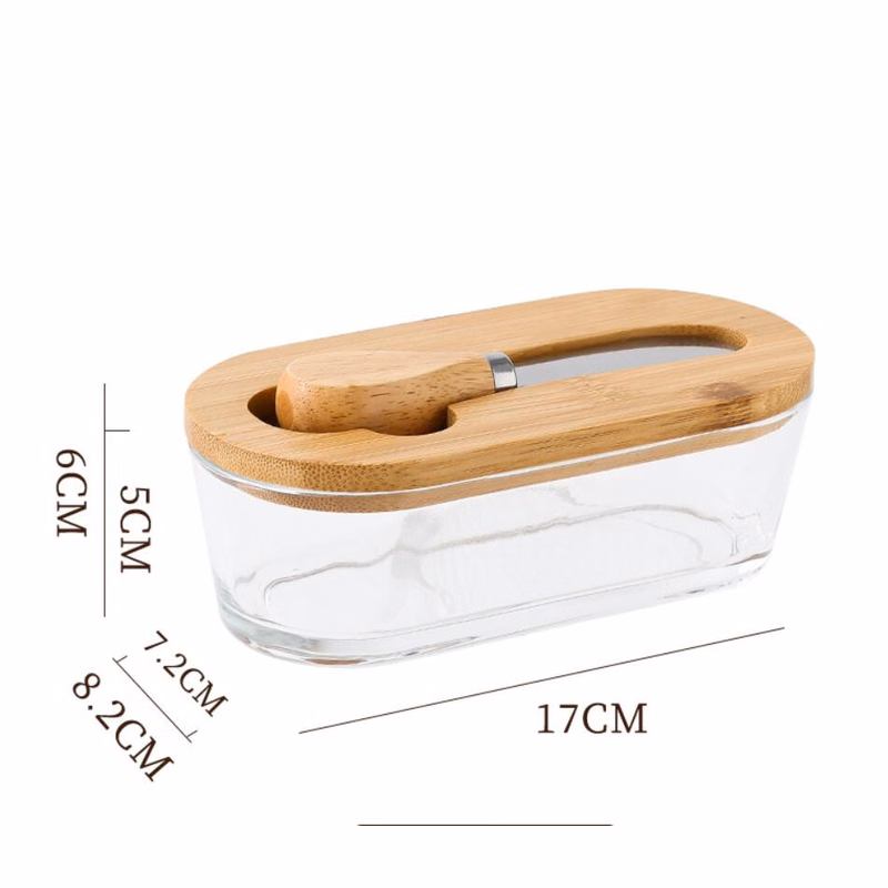 Glass Butter Dish with Bamboo Lid & Knife