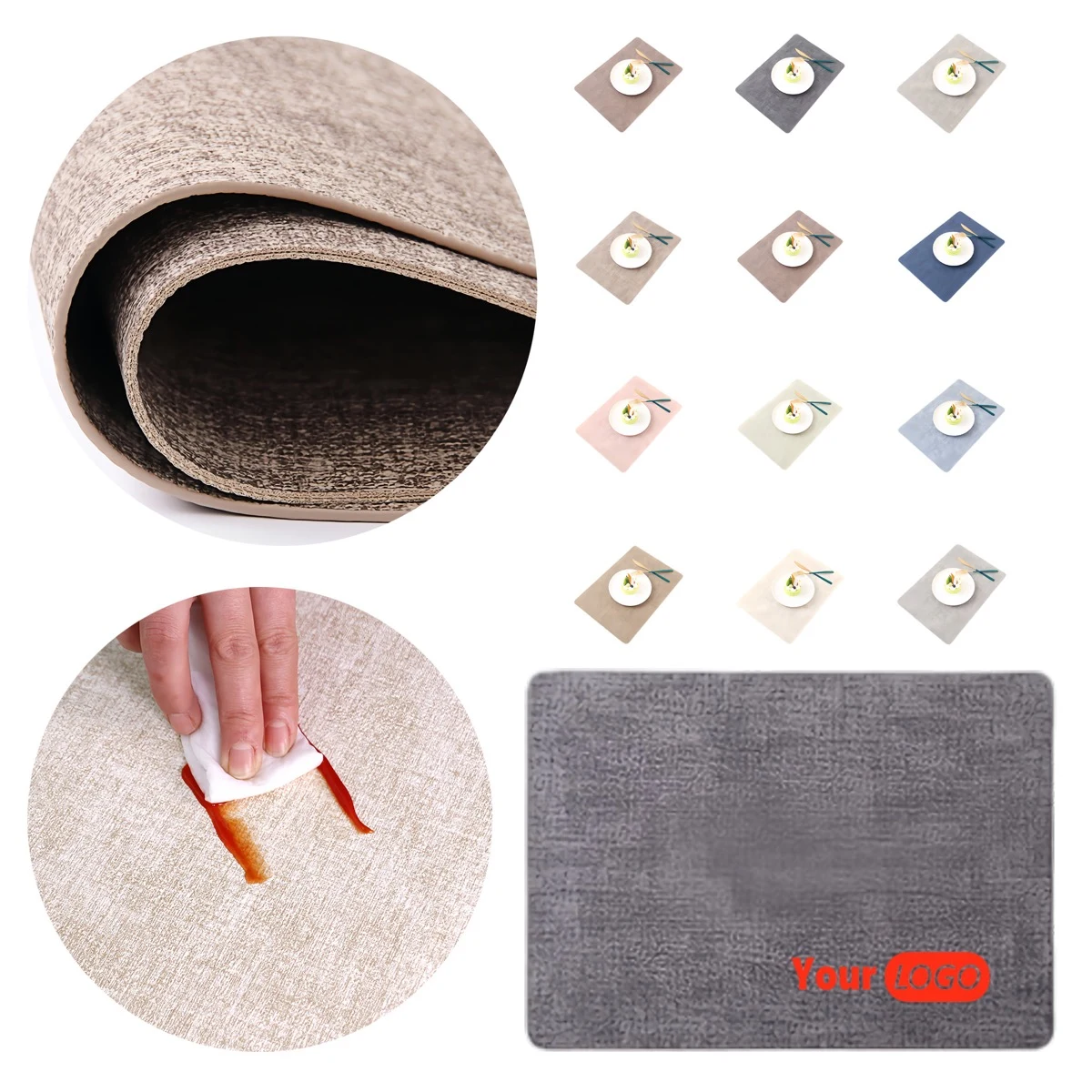 Rounded Corner Insulated Oil-Resistant Faux Leather Placemat 1