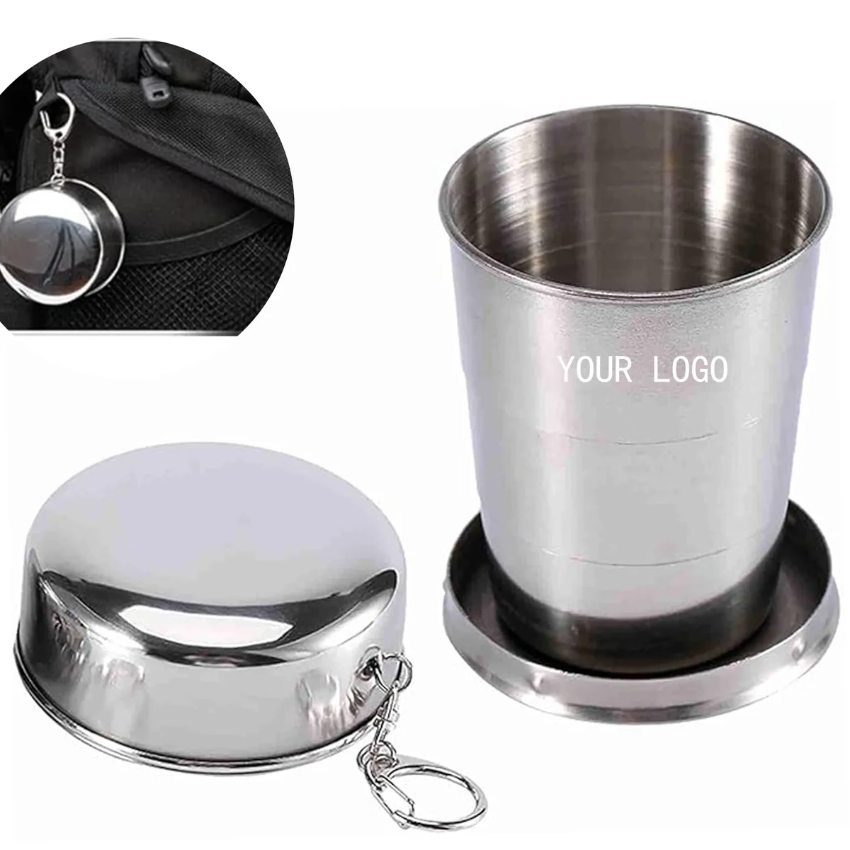 Stainless Steel Cup Camping Keychain Retractable Folding 1