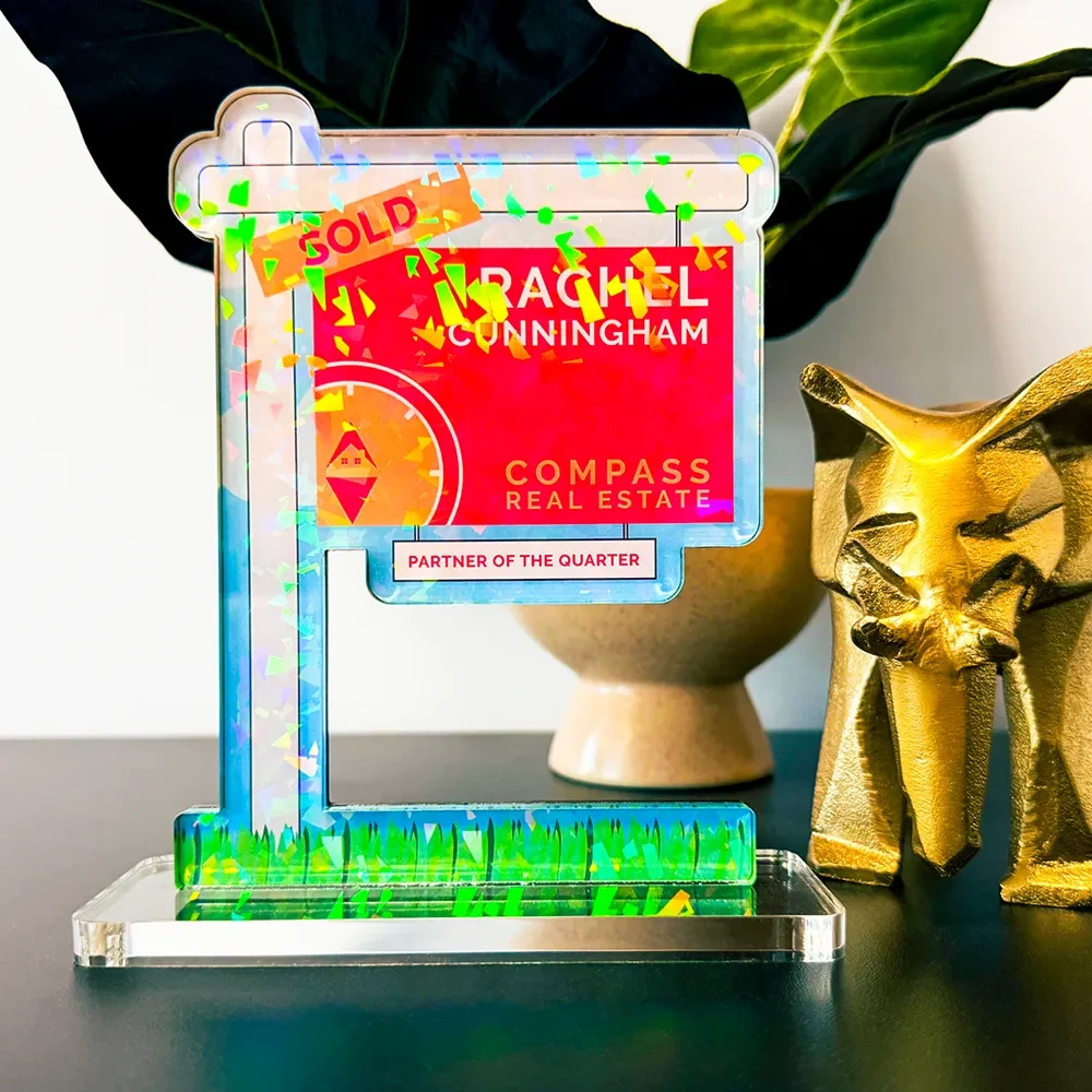 1/2" Custom Acrylic Cracked Ice Holographic Award with base 1