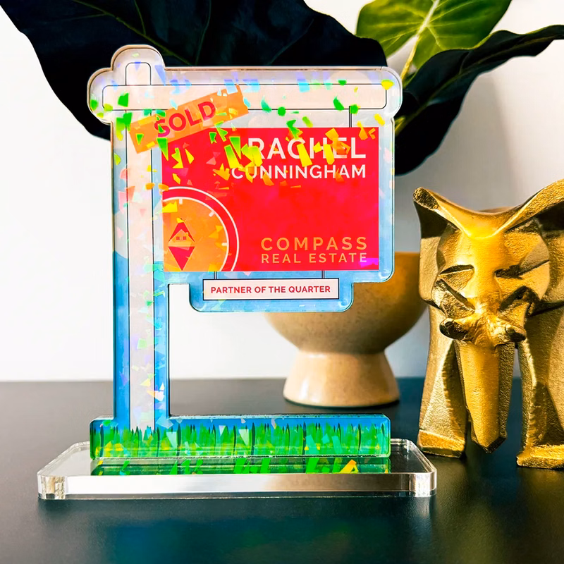 1/2" Custom Acrylic Cracked Ice Holographic Award with base
