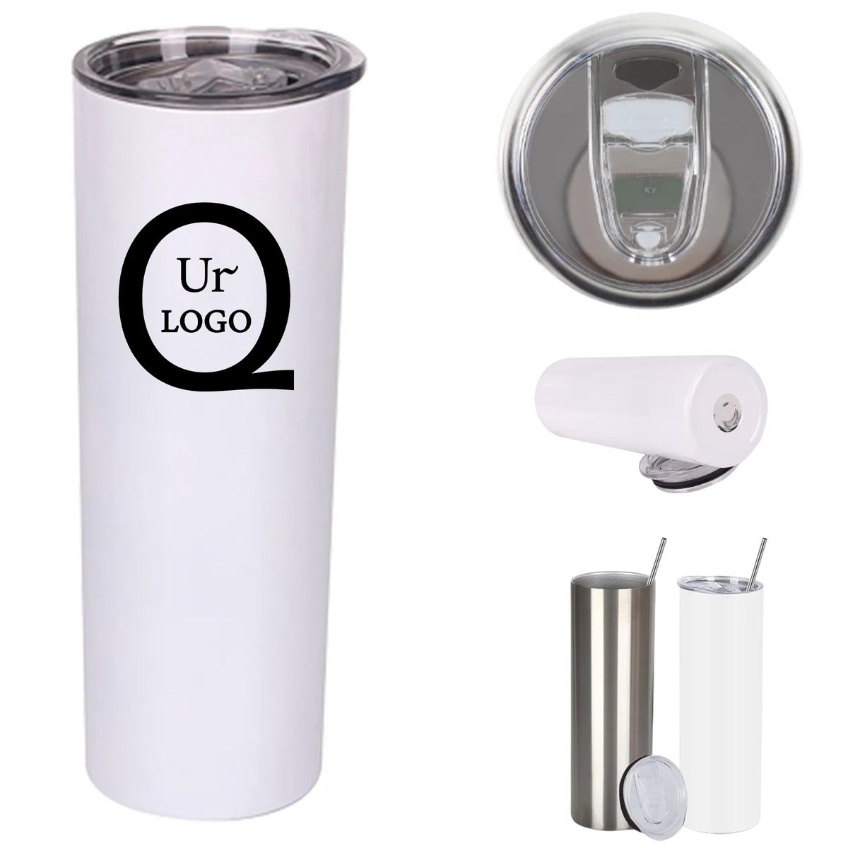 20Oz Stainless Steel Skinny Tumbler W/Plastic Straw 1