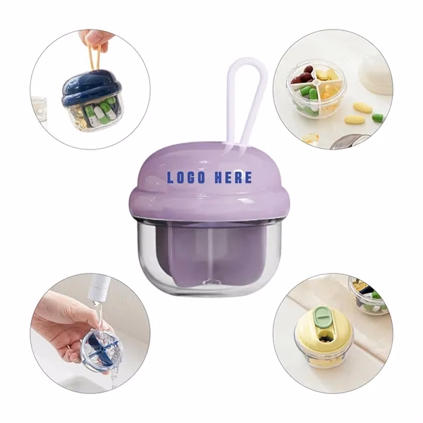Custom 4-Compartment Transparent Pill Box Snap Closure — Travel Health Promo