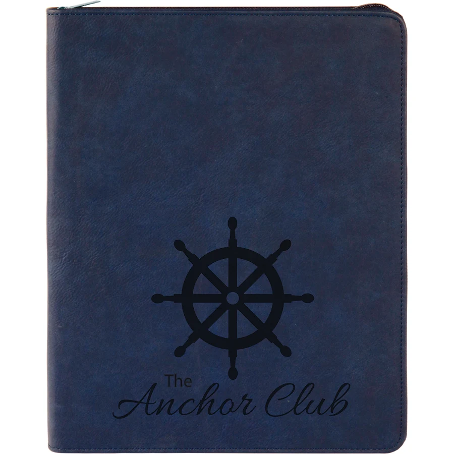 9 1/2" x 12" Blue/Black with Zipper Leatherette Portfolio with Notepad 1