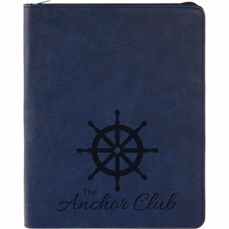 9 1/2" x 12" Blue/Black with Zipper Leatherette Portfolio with Notepad