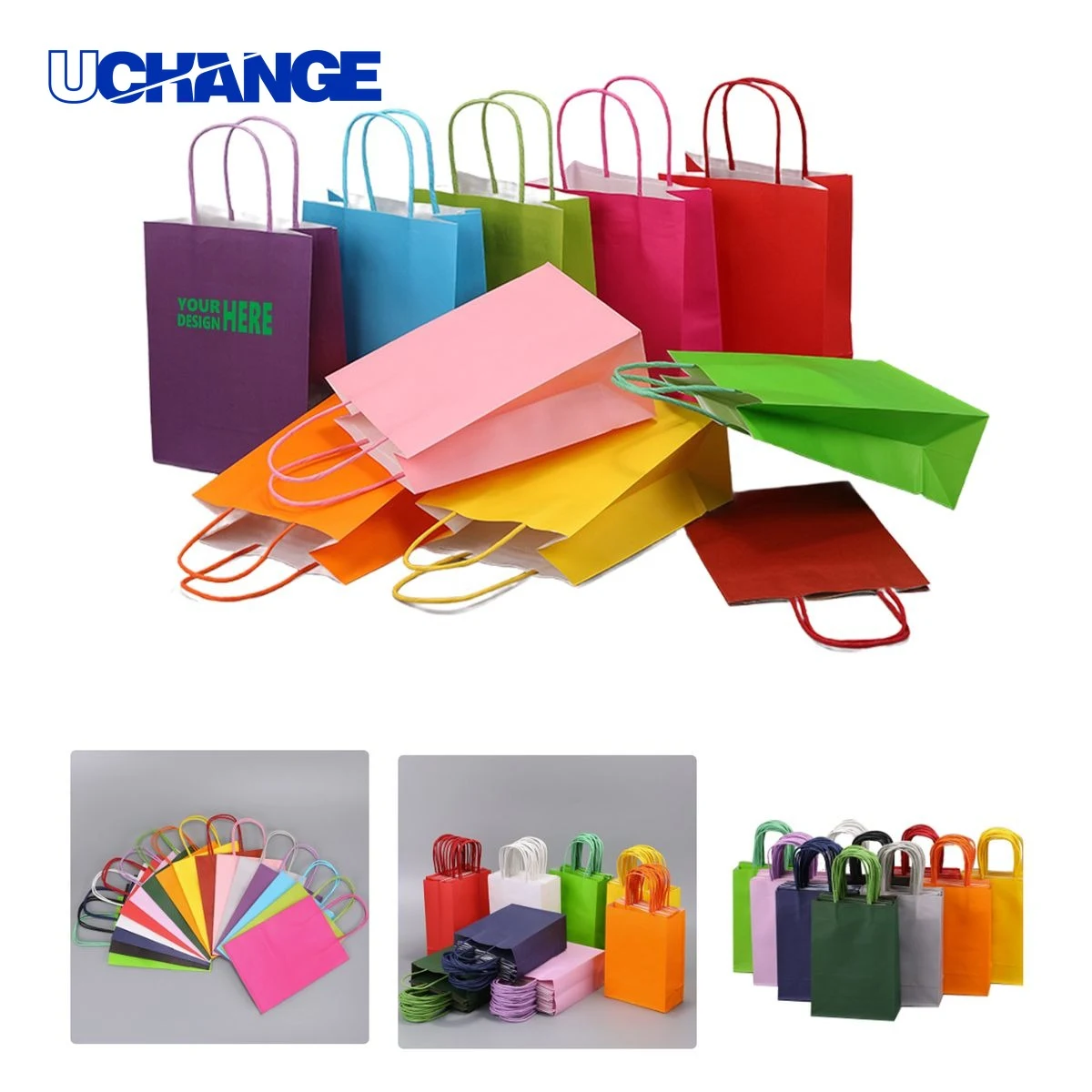 Colorful Kraft Paper Tote Bag Set for Recycling 1