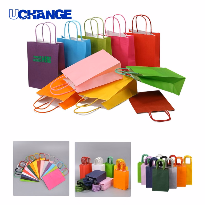 Colorful Kraft Paper Tote Bag Set for Recycling
