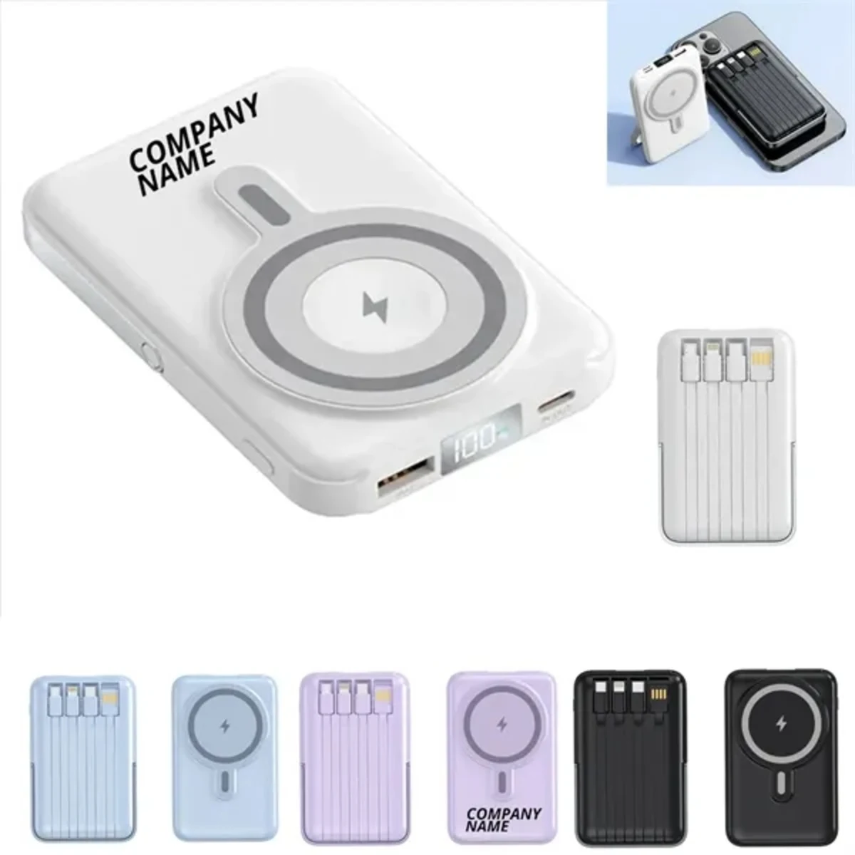10000mAh Magnetic Power Bank with Built in Cables 1