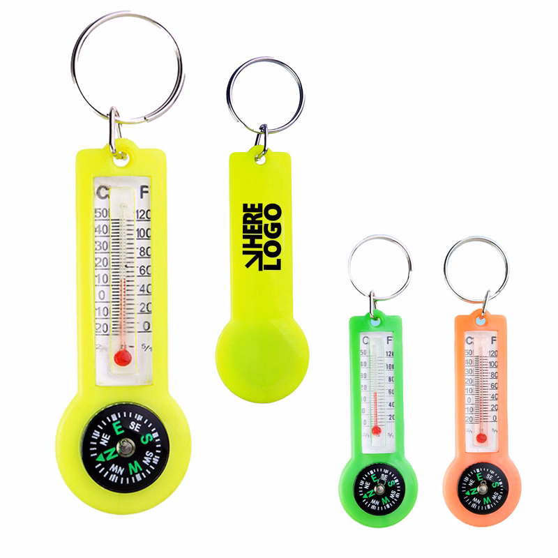 MOQ 20 Thermometer Compass Key Tag Outdoor Hiking