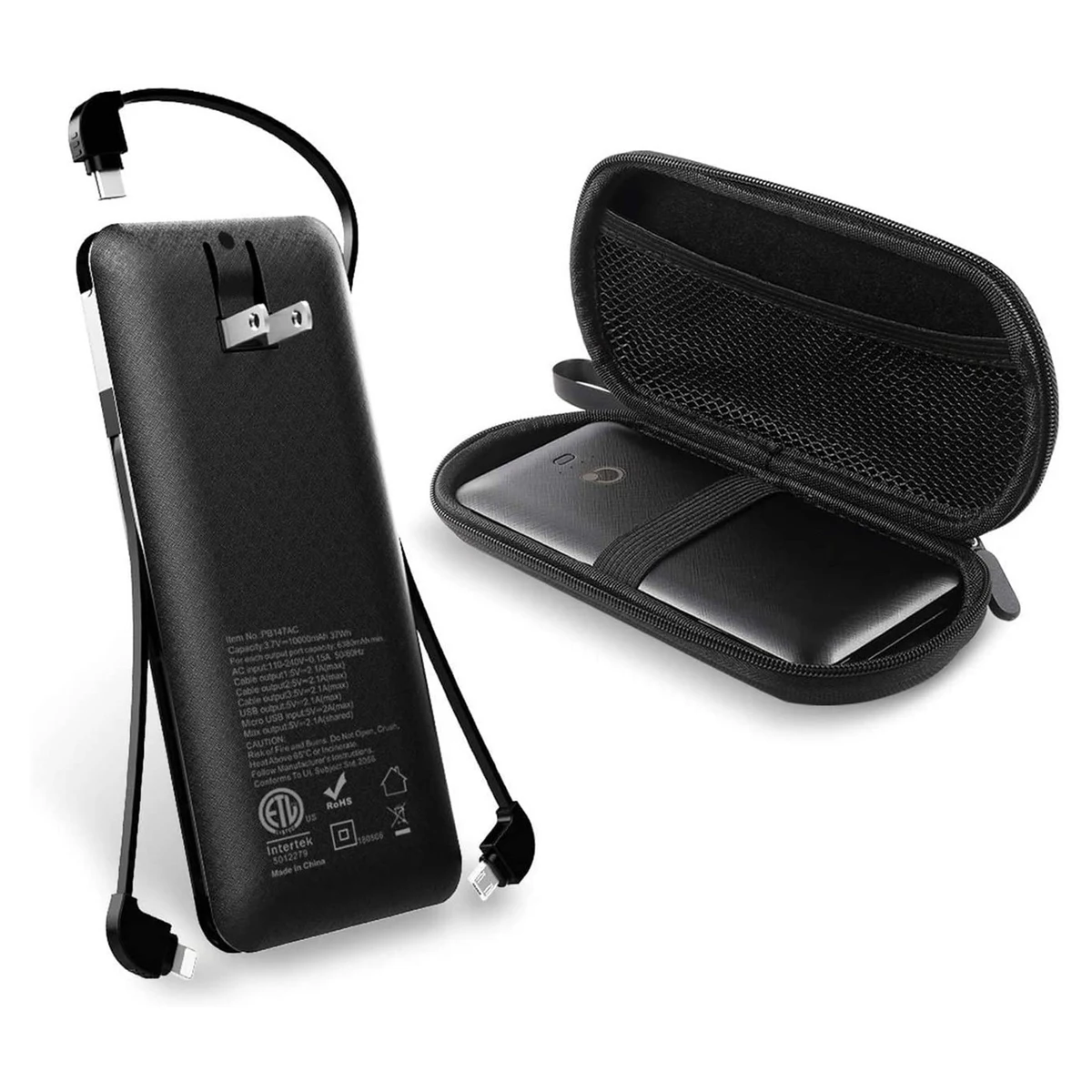 10000Mah Power Bank With Built-In Cable And Foldable AC Plug 1