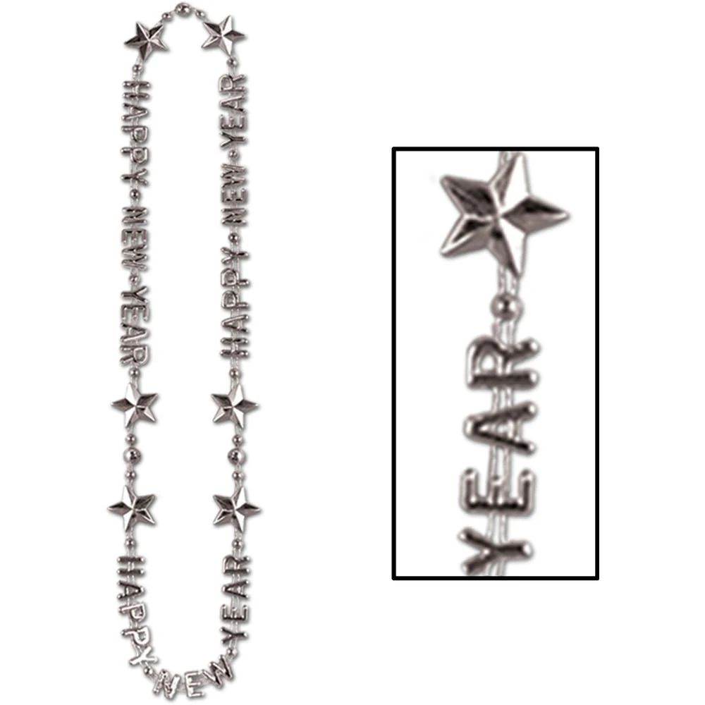 Happy New Year Beads - Silver 36" 1