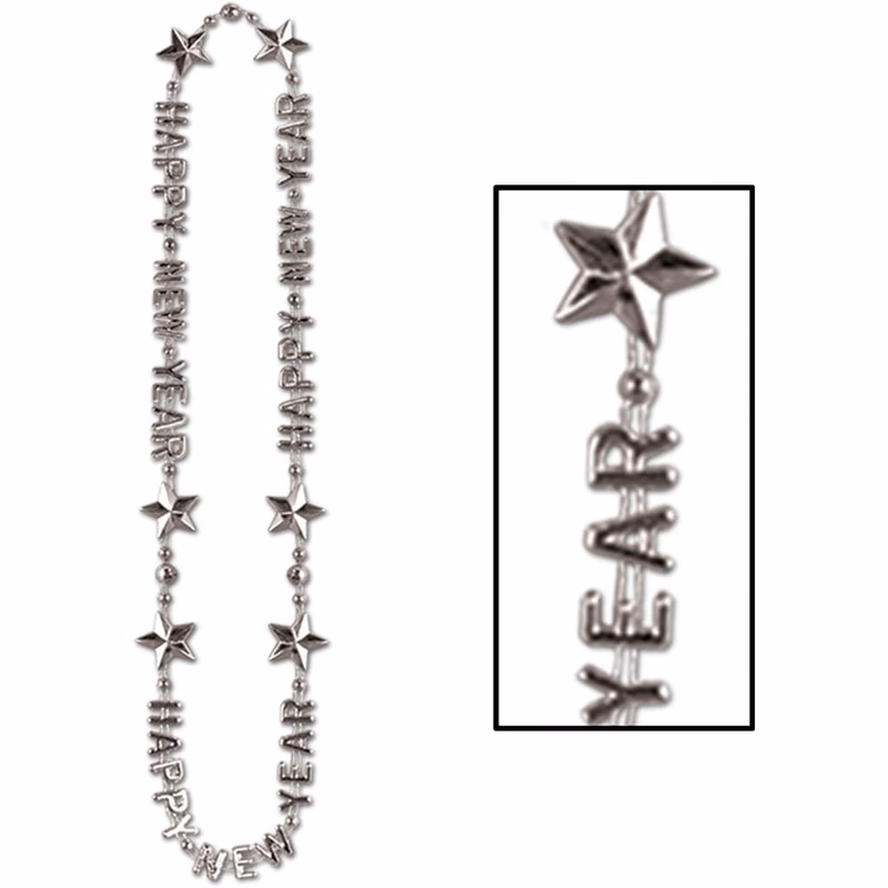Happy New Year Beads - Silver 36"