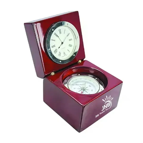 Piano Wood Desk Clock with Compass 1