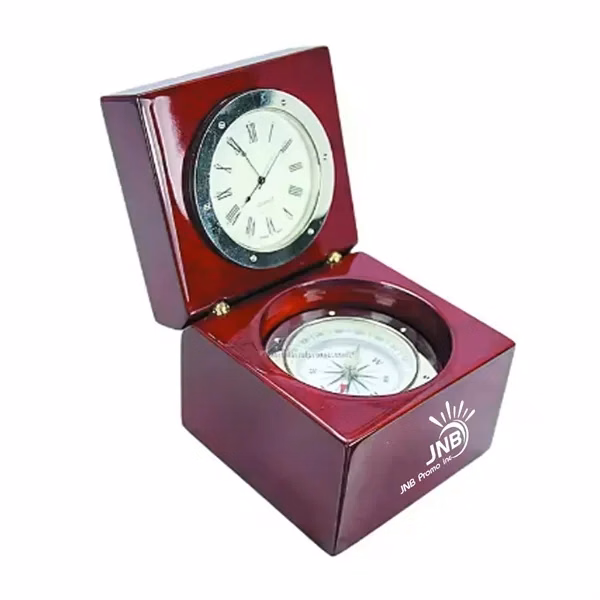 Piano Wood Desk Clock with Compass
