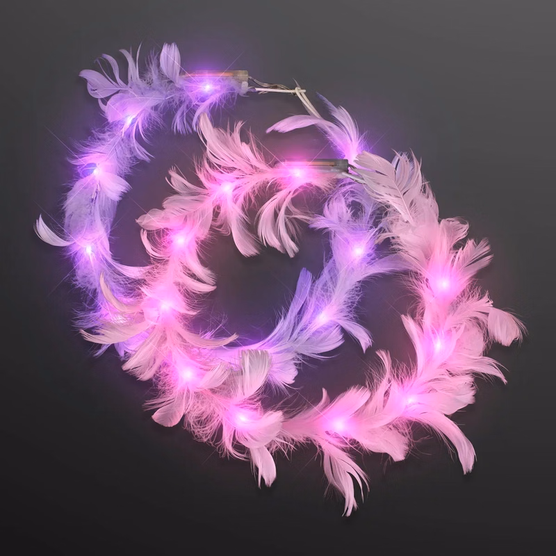 LED Feather Crown Headbands, Assorted Pink and Purple