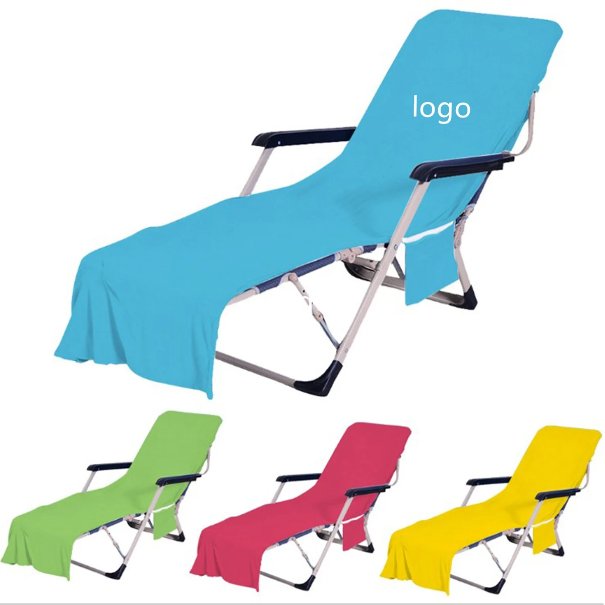 Beach Chair Towel Cover with Side Pockets 1