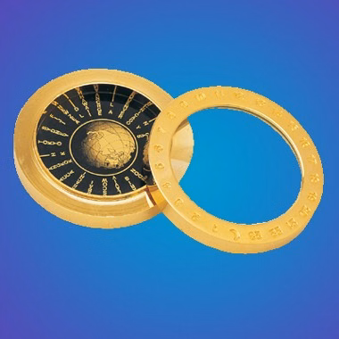 2-In-1 World Time Table w/Magnifier on Solid Brass Disc