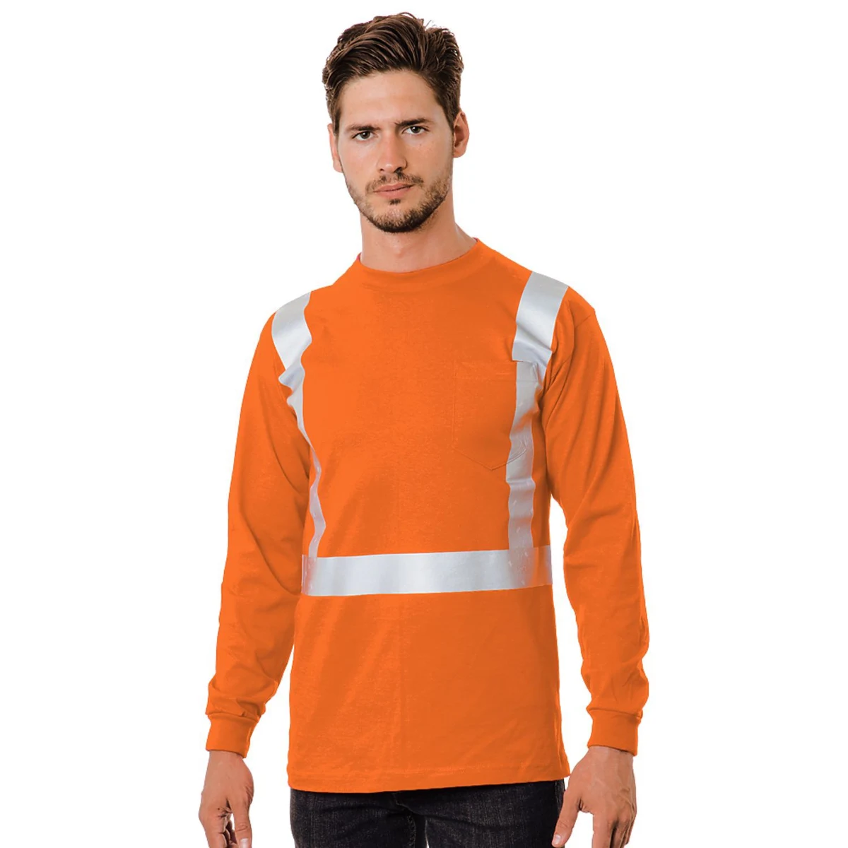 Class 2 USA-Made Poly-Cotton Safety Long Sleeve T-Shirt with Pocket 1