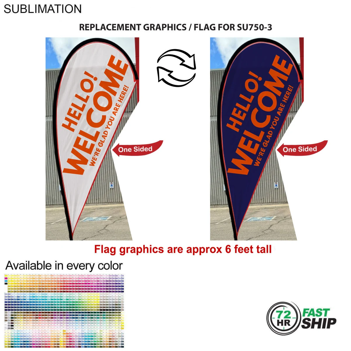 72Hr Fast Ship - Replacement Flag for 9' Small Tear Drop Flag Kit, Full Color Graphics One Side 1