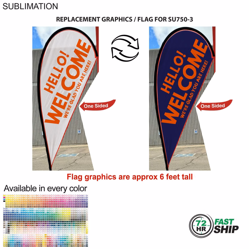 72Hr Fast Ship - Replacement Flag for 9' Small Tear Drop Flag Kit, Full Color Graphics One Side