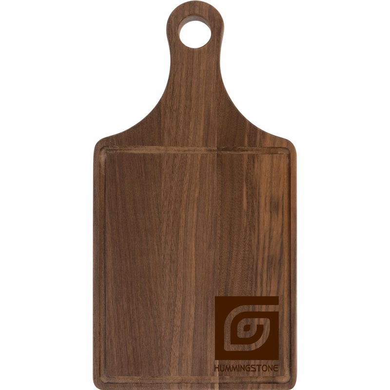 13 1/2" x 7" Walnut Cutting Board Paddle Shape with Drip Ring