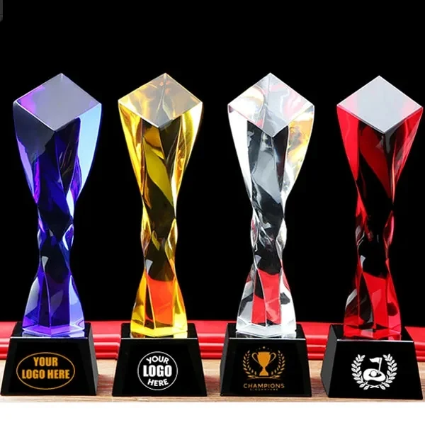 Colored Twisted Pillar Crystal Trophy 1
