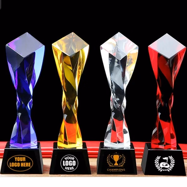 Colored Twisted Pillar Crystal Trophy