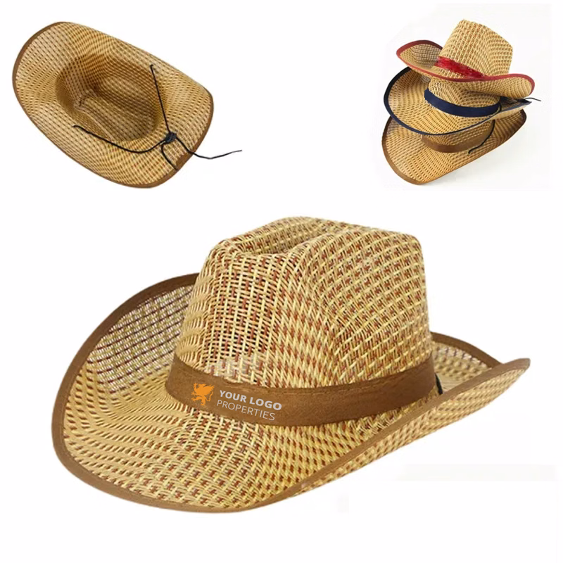 MOQ 50 Classic Western Straw Cowboy Hat Wide Brim Sun Protection