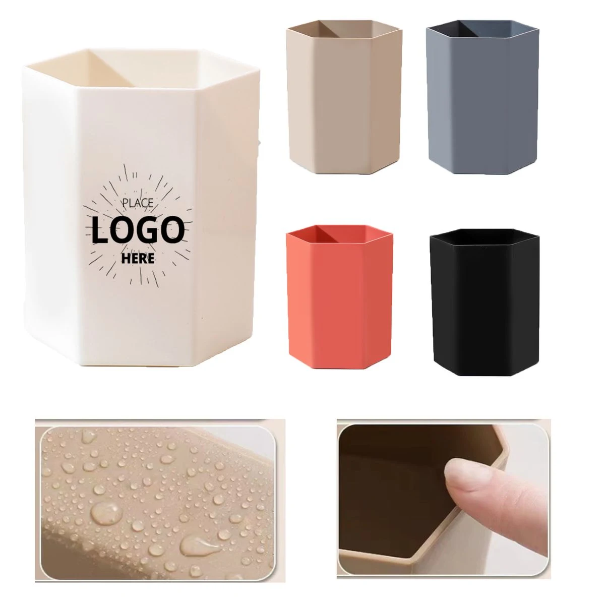 Custom Single-Color Logo Hexagonal Desk Pen Holder With Odorless Waterproof Anti-Fouling Surface 1