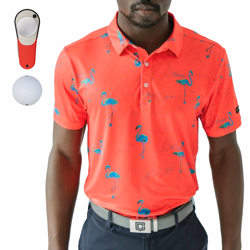 YATTA Golf® Flamingo Men's Polo Shirt, Srixon® Golf Balls & Pitchfix® Icon Divot Tool Gift Set