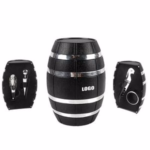 Elegant 4 In 1 Wine Opener With Silver Barrel Shaped Case