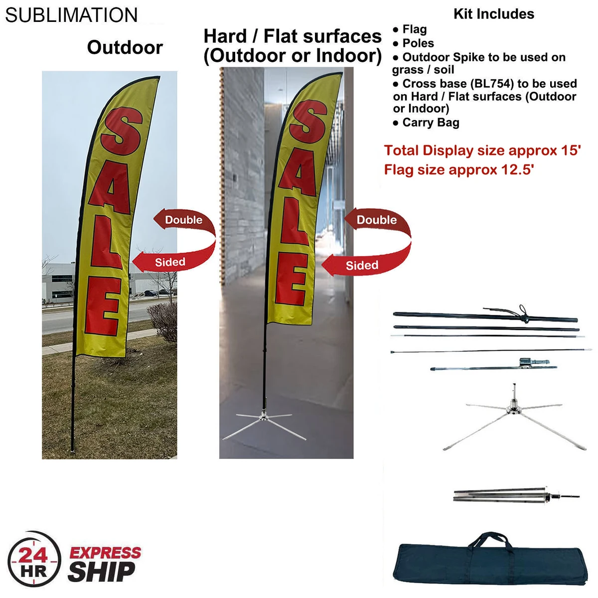 24Hr Express Ship-15' Large Feather Flag Kit, Full Color Graphics Double Sided, Outdoor & Indoor Use 1
